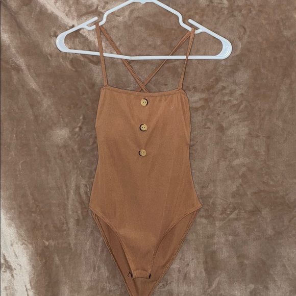 Nasty Gal Camel Ribbed Bodysuit - Picture 2 of 5